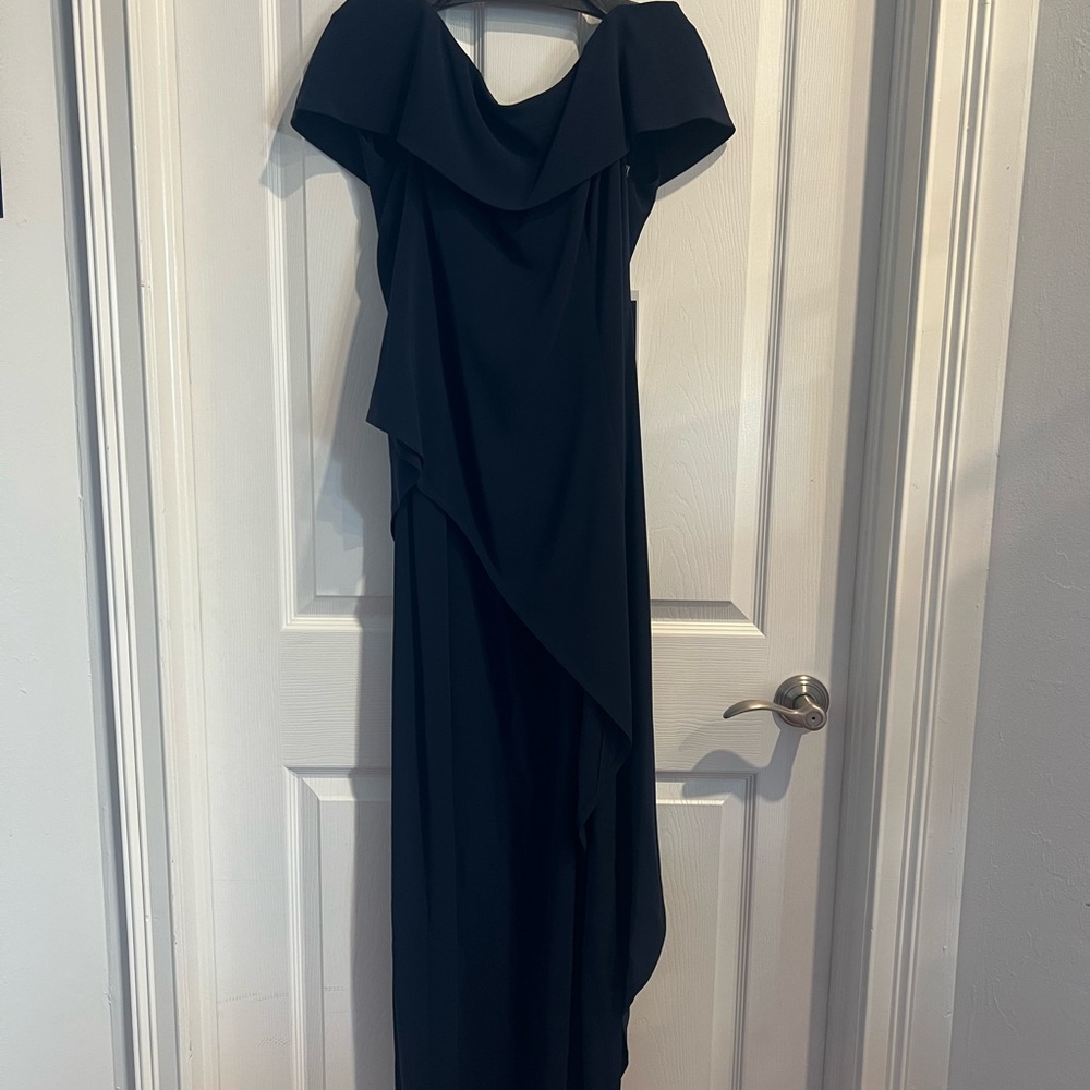 Chic Blue Asymmetrical Gown with Short Sleeves for Weddings